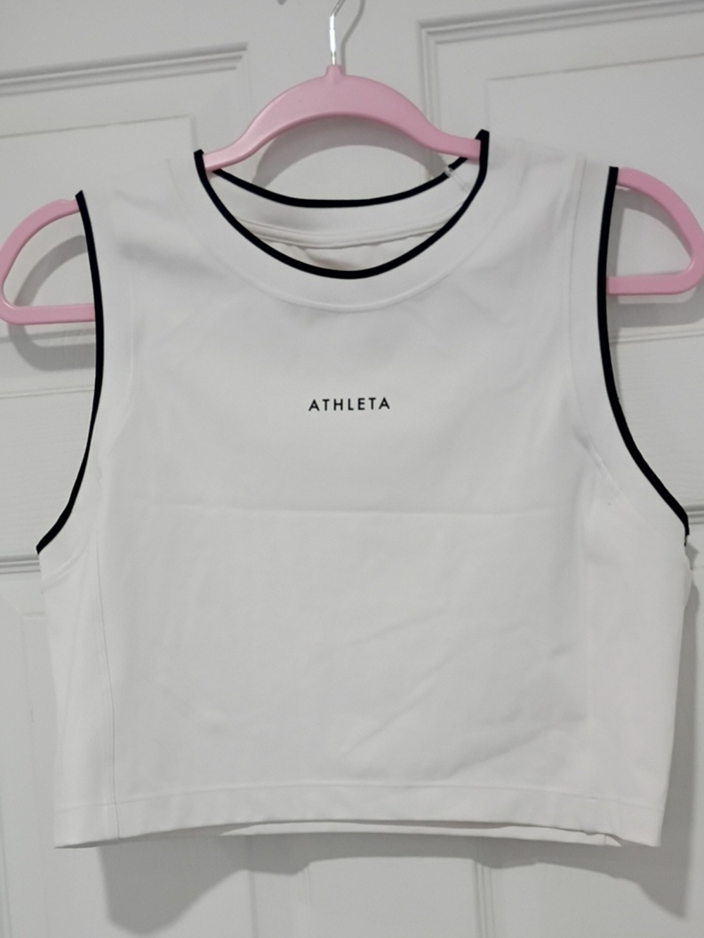 Athleta White Cropped Tank with Black Edge Trim